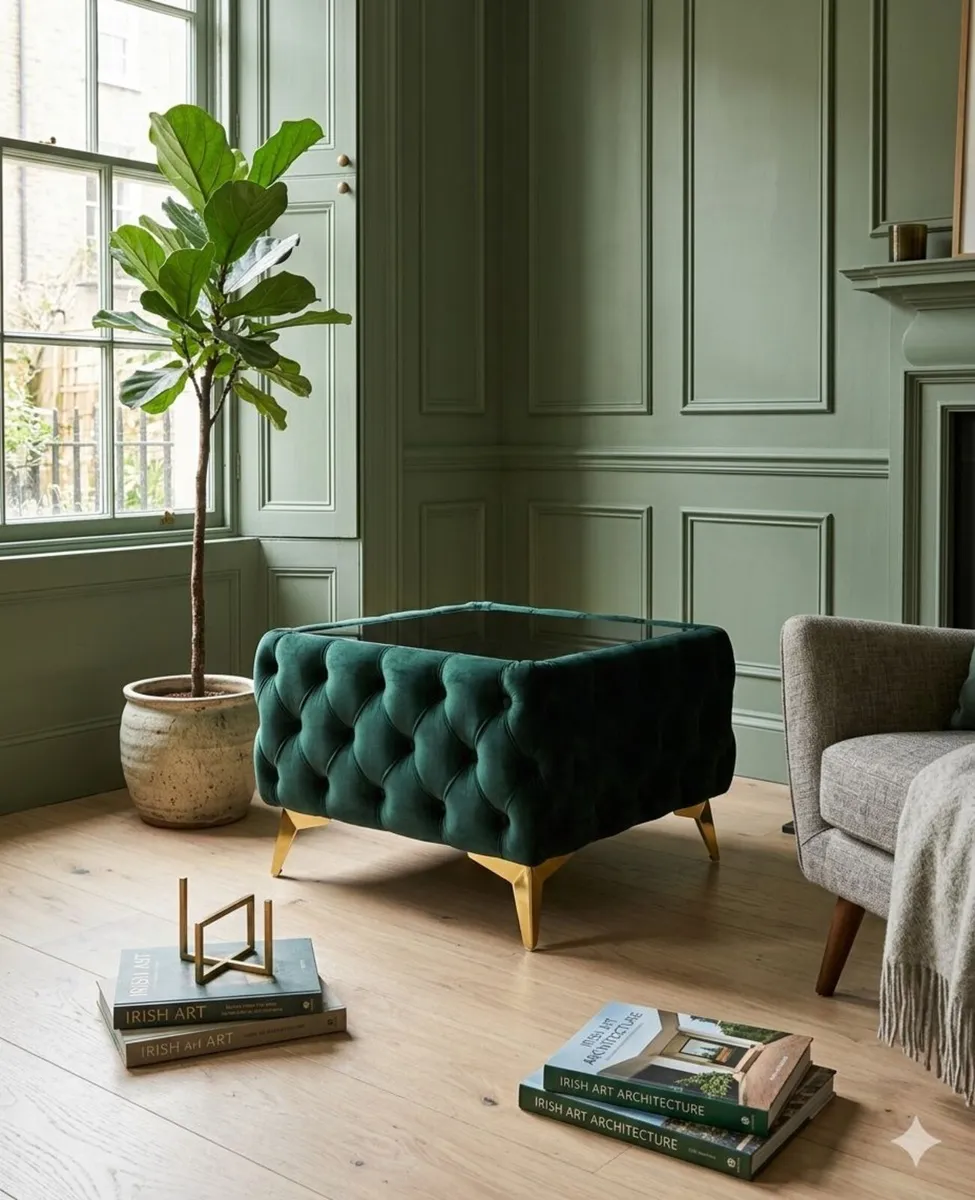 Chesterfield Velvet Square Coffee Table with Glass - Image 3