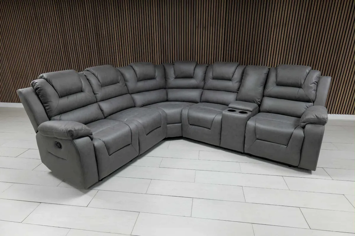 3+2 Grey Fabric Manual Recliner Sofa Set - Image 3