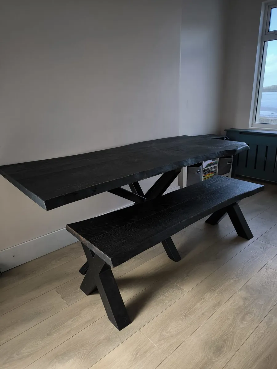 Solid Oak Dining Table & Matching Bench (2022) - Image 1
