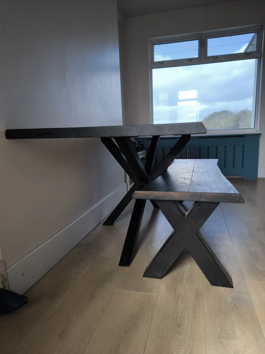 Solid Oak Dining Table & Matching Bench (2022) - Image 2