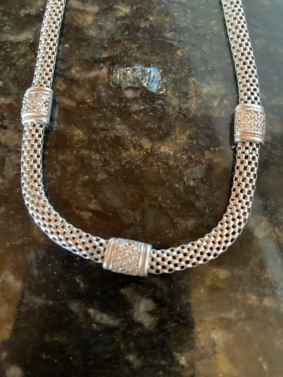 Sterling Silver heavy chain with clear stones - Image 2