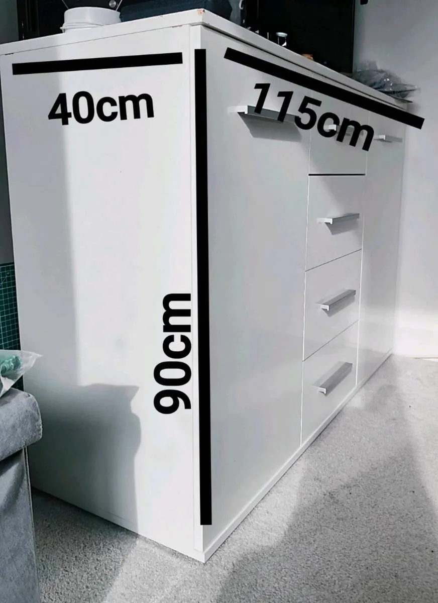 White Sideboard with Drawers & Cupboards - Image 2