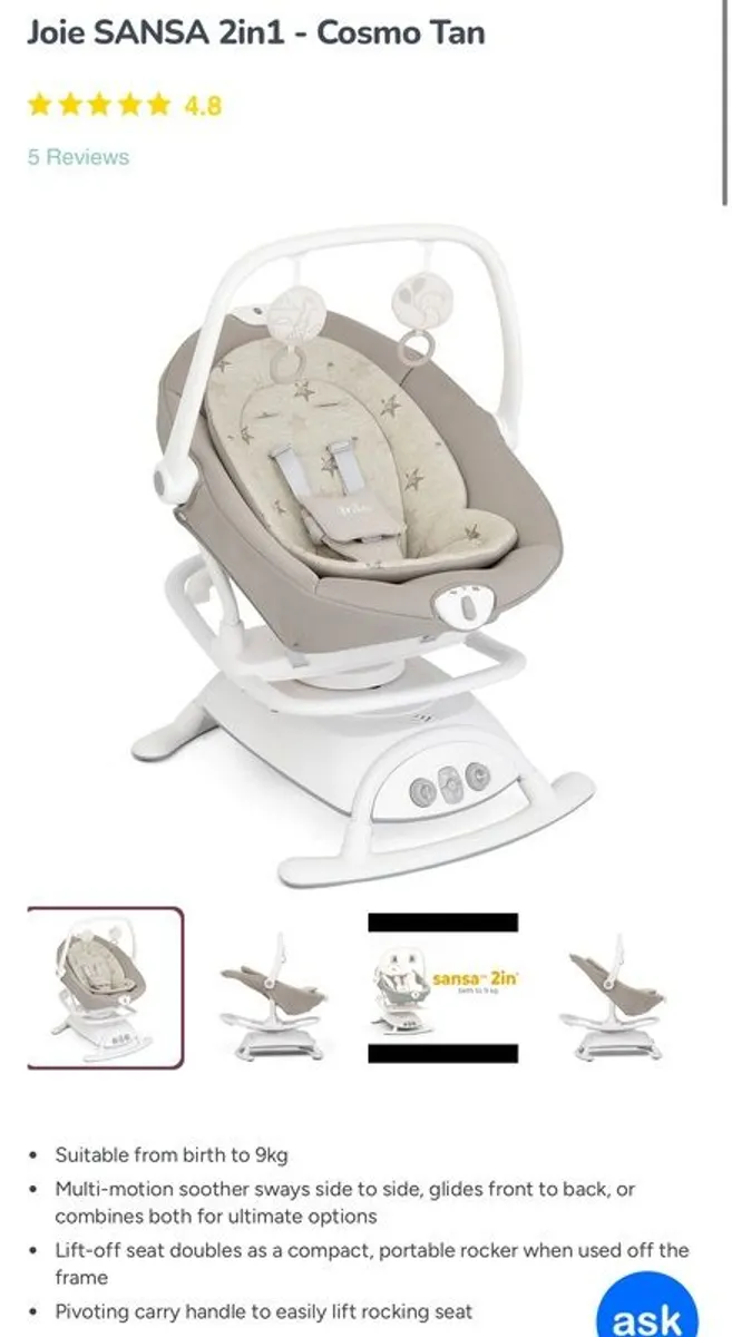 Joie Sansa 2 In 1 Baby Swing - Image 2