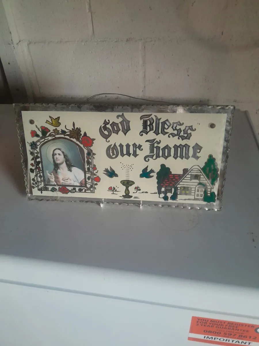 Vintage  regilious glass plaque - Image 1