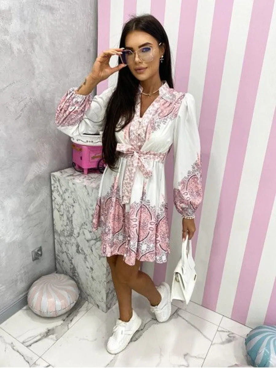 Flared dress blue brown - Image 1