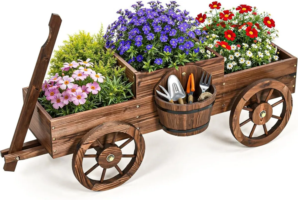 Raised Garden Bed Wagon-Style Planter with Handle - Image 1