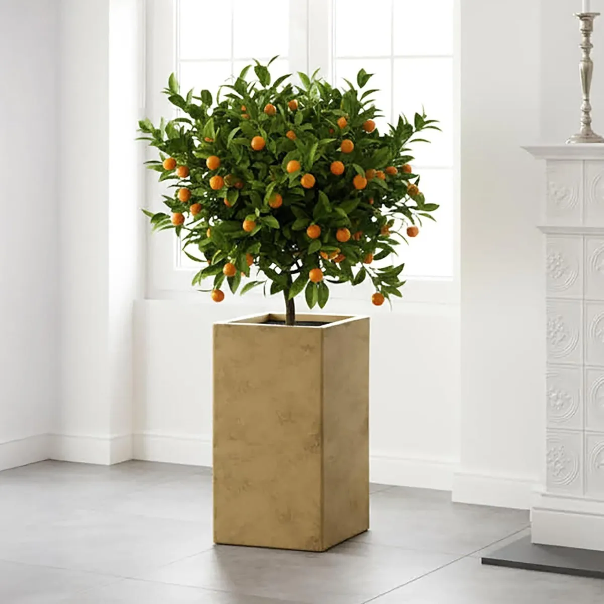 Gold Plant Pot 60cm Tall Reinforced Stone Indoor - Image 1