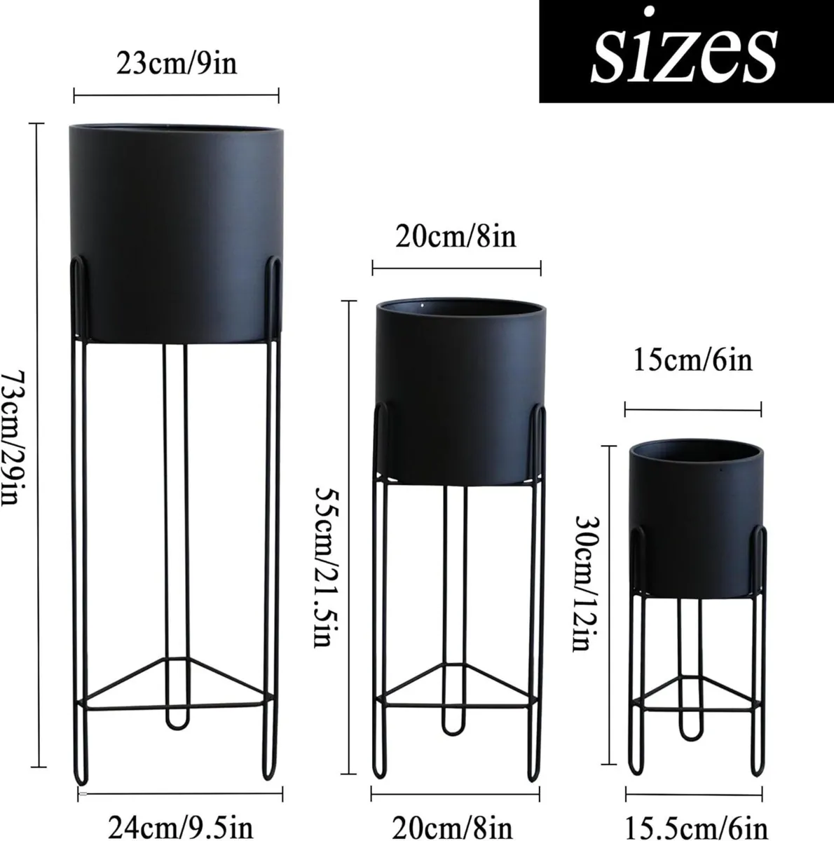 Set of 3 Planters with Stand Indoor Otdoor Tall - Image 3
