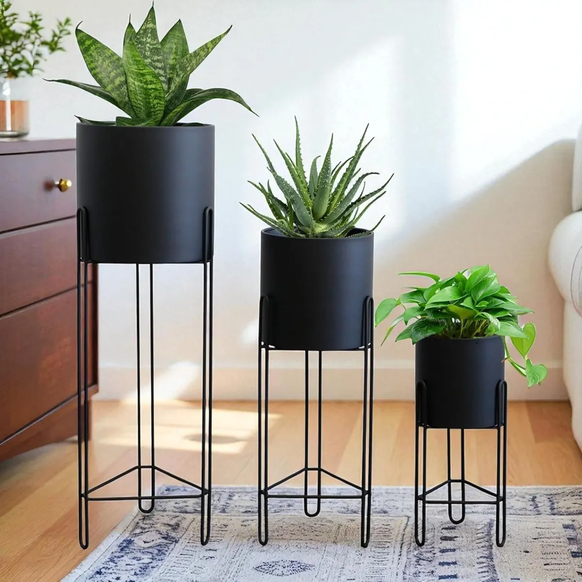 Set of 3 Planters with Stand Indoor Otdoor Tall - Image 2