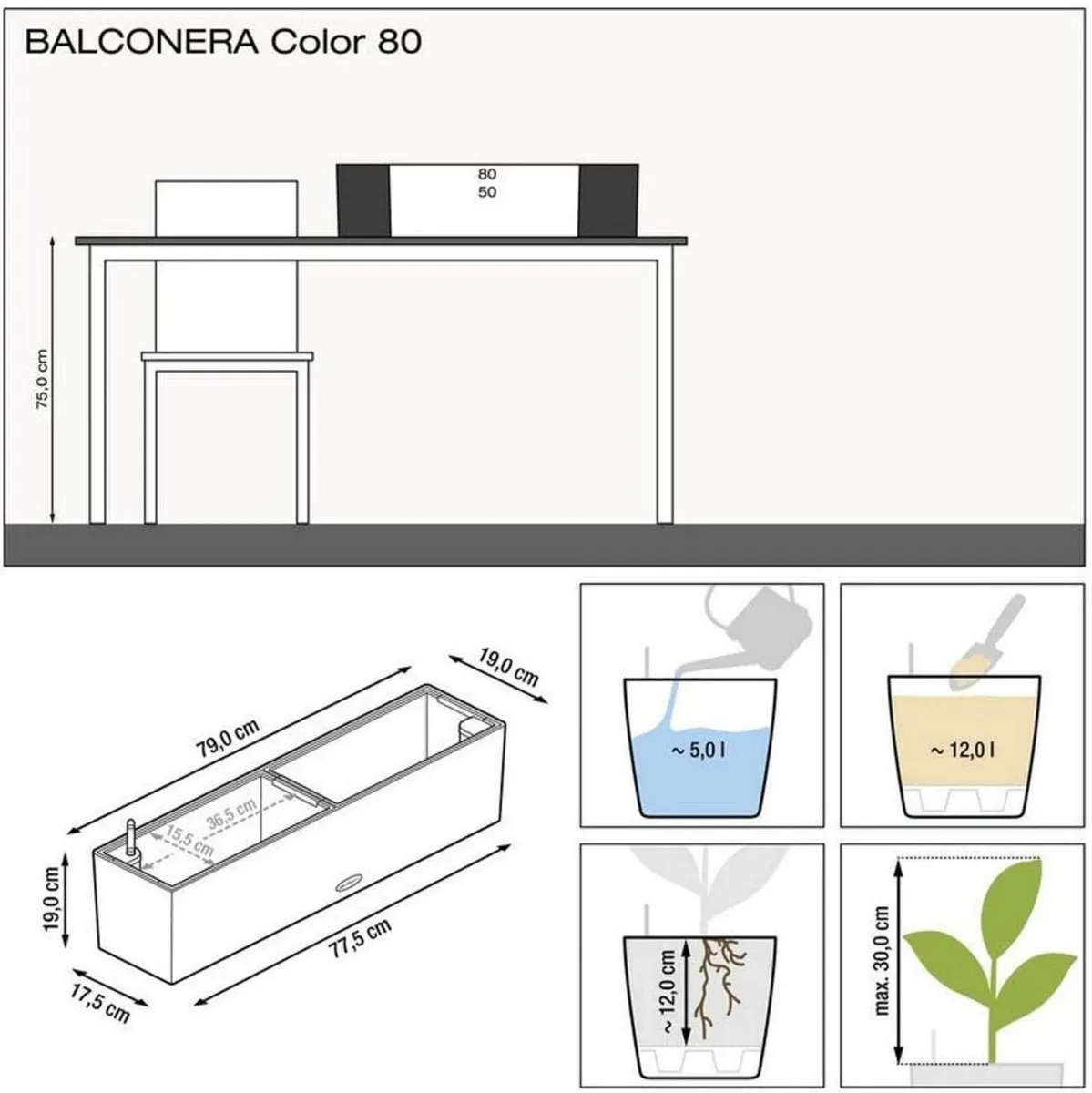 Self Watering Pot BALCONERA Color 80 Slate - Image 3