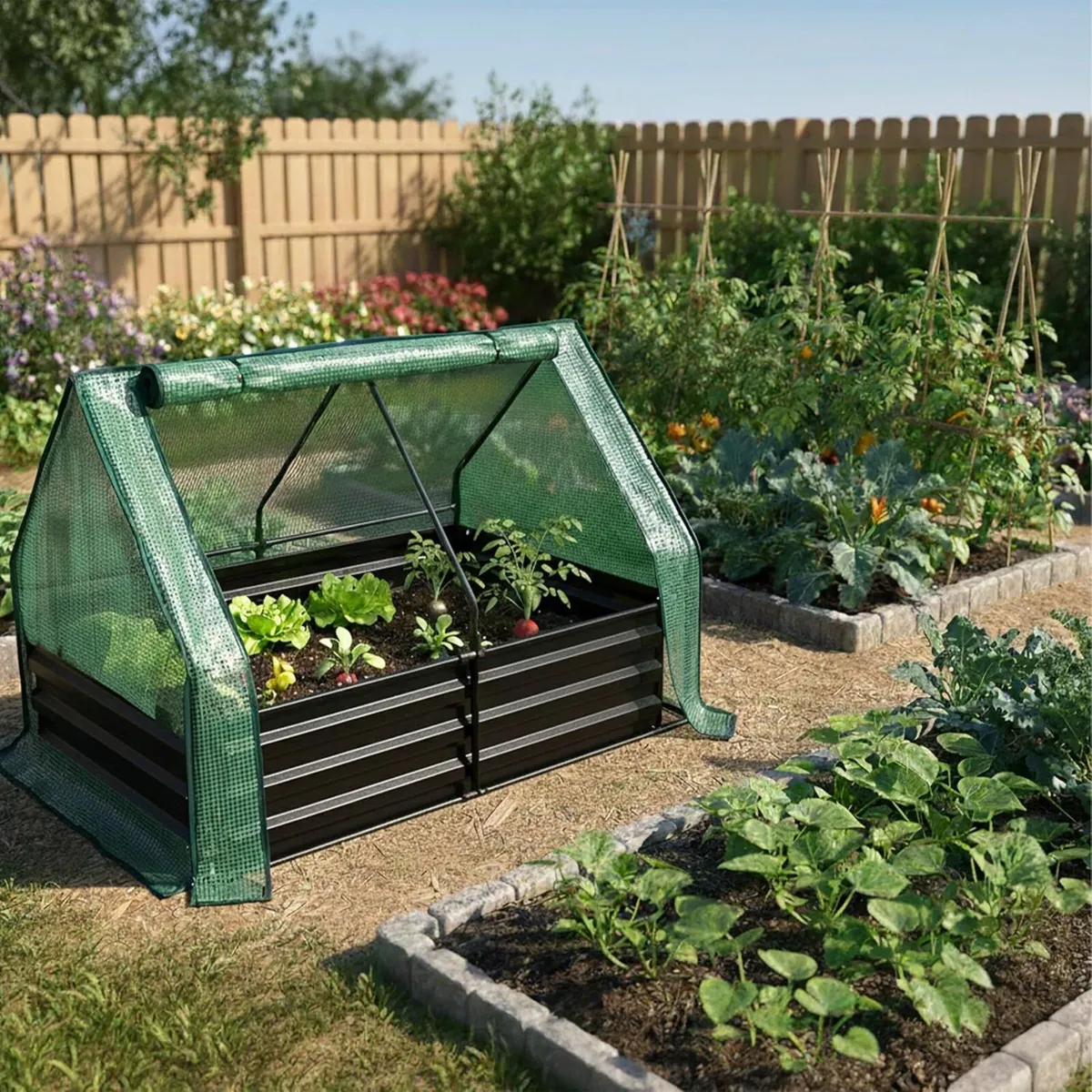 Galvanised Metal Raised Bed with Greenhouse for - Image 2