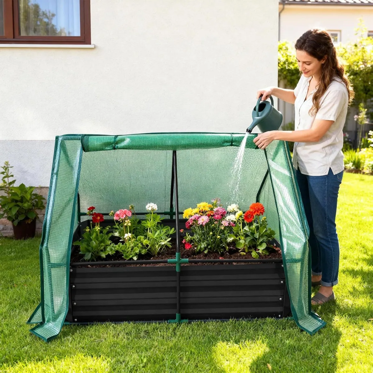 Galvanised Metal Raised Bed with Greenhouse for - Image 4