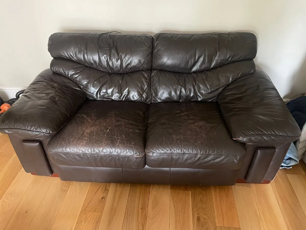 2 Brown Leather Sofas - Image 1