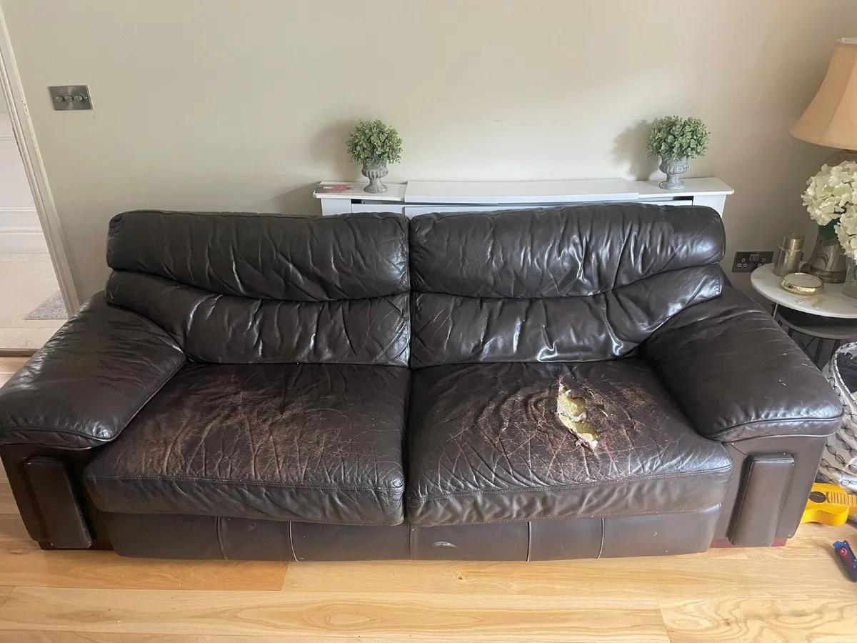 2 Brown Leather Sofas - Image 2