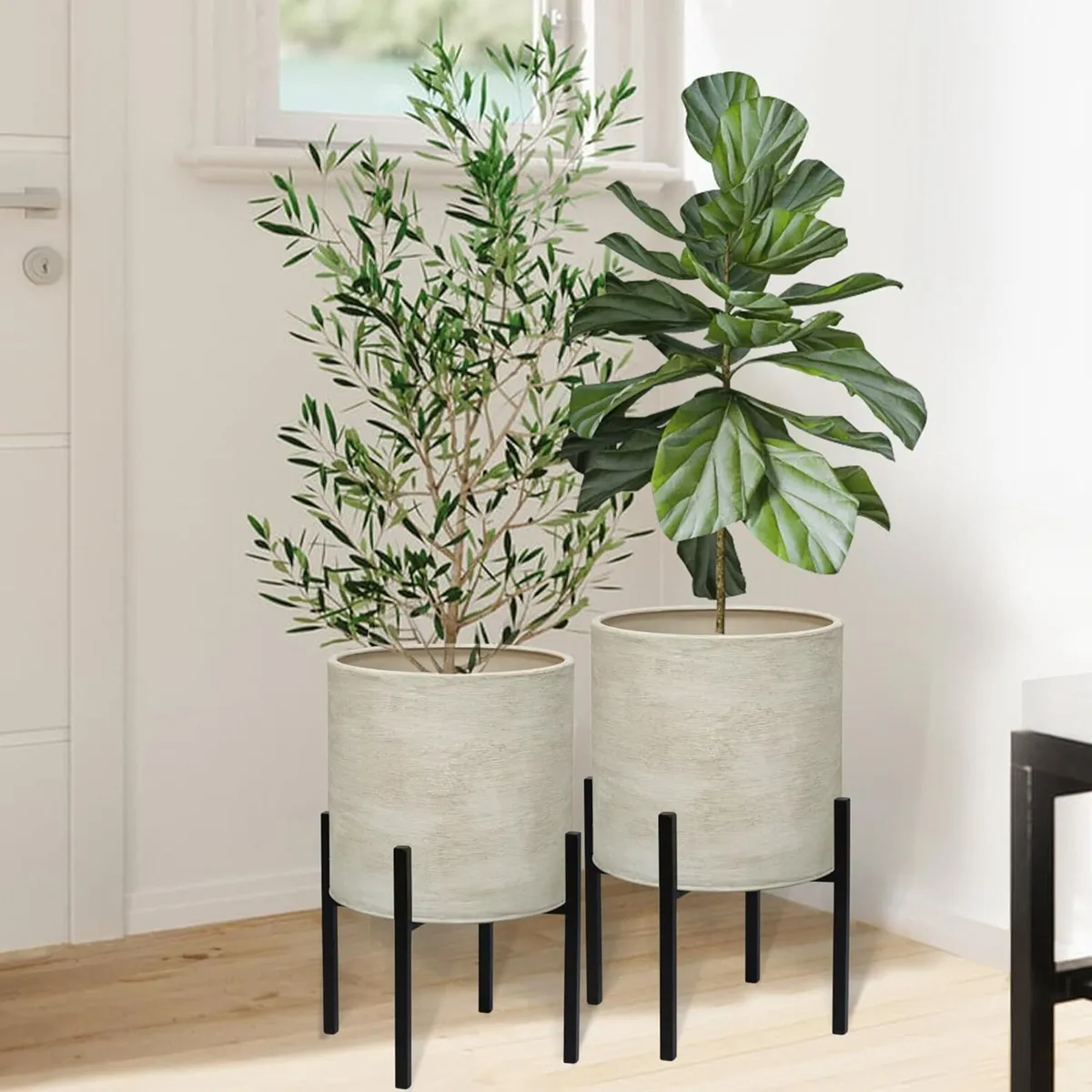 Modern Plant Pots Set of 2 Large Planters with - Image 1