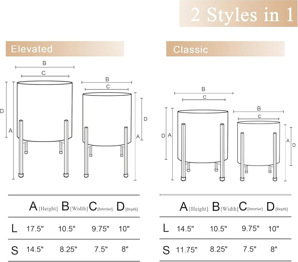 Modern Plant Pots Set of 2 Large Planters with - Image 2