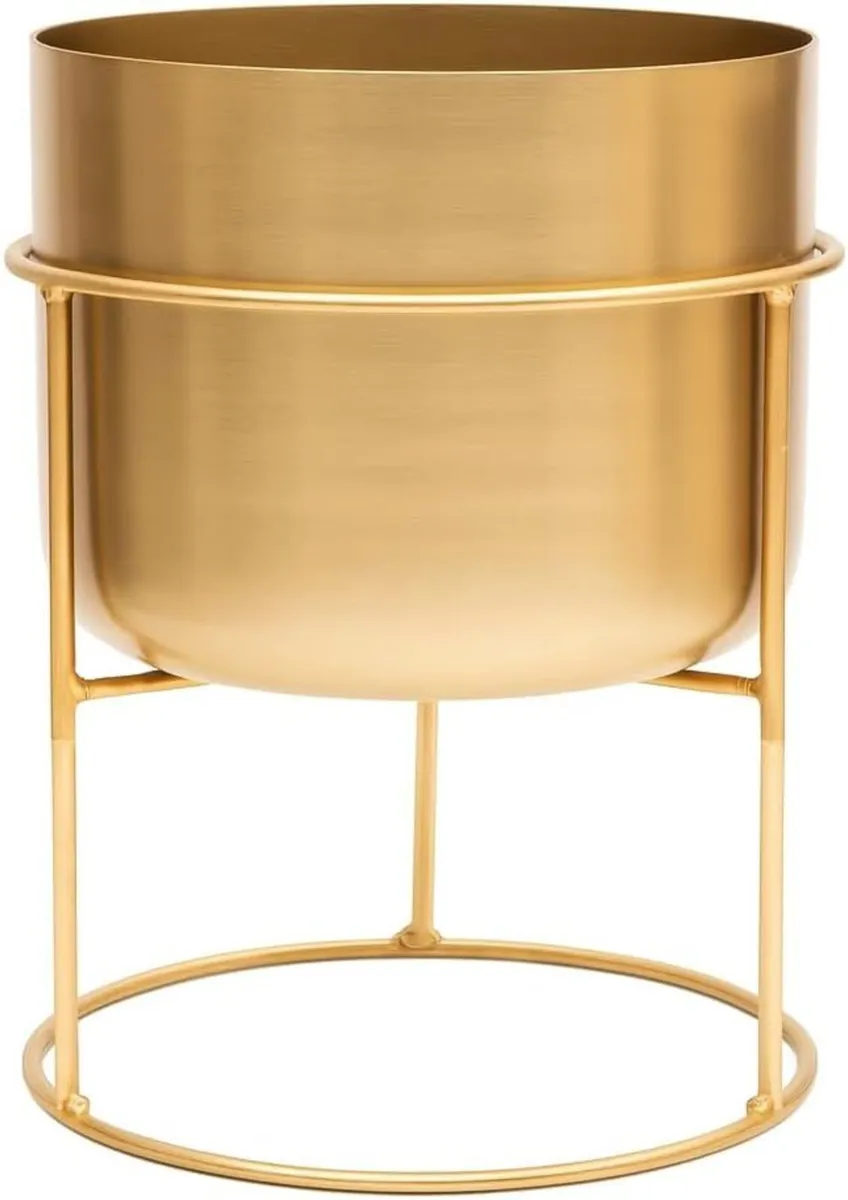Brushed Gold Metal Plant Pot with Painted Stand –