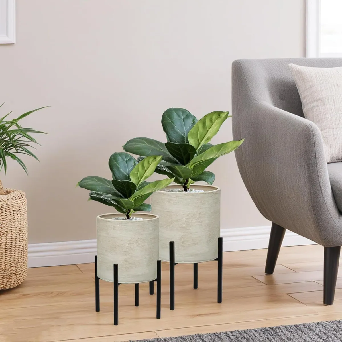 Modern Plant Pots Set of 2 Large Planters with - Image 3