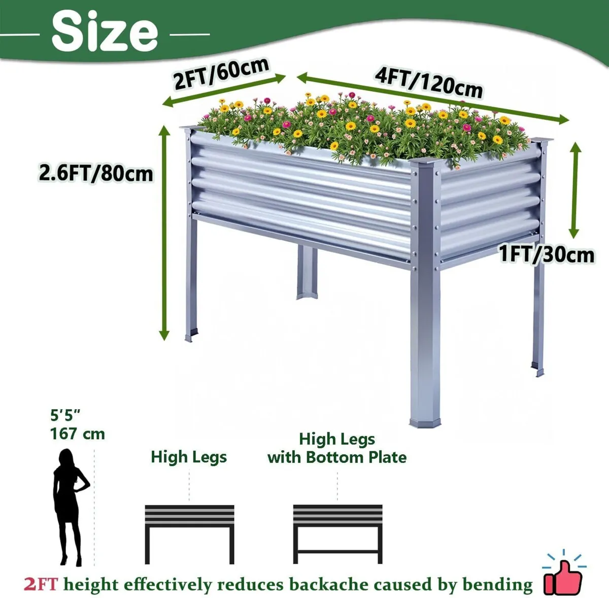 Raised Garden Bed with Legs Galvanized High Boxes - Image 2