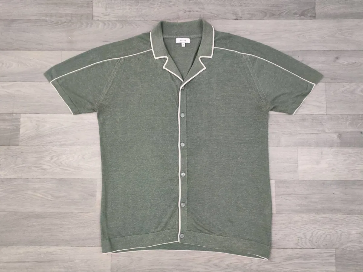 Reiss Linen Blend Short Sleeve Jumper Shirt Mens M - Image 1