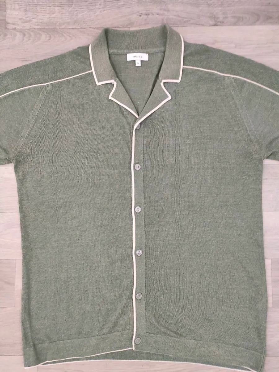 Reiss Linen Blend Short Sleeve Jumper Shirt Mens M - Image 2