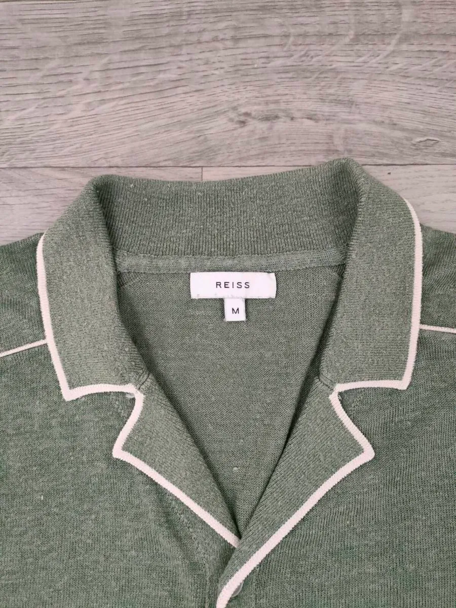 Reiss Linen Blend Short Sleeve Jumper Shirt Mens M - Image 3