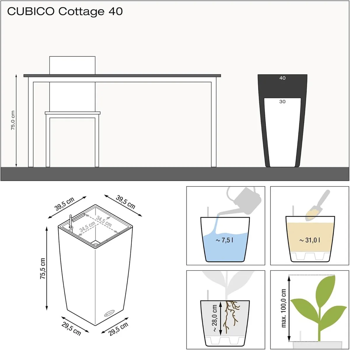 Self Watering Plant Pots CUBICO Cottage 40 Large - Image 3