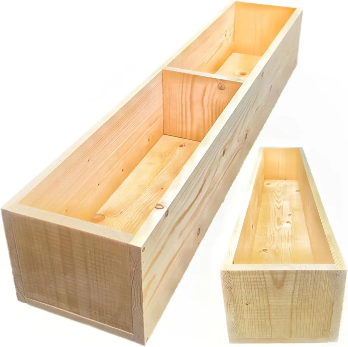 Long Wooden Planter Box Solid Pine Natural Wood - Image 1