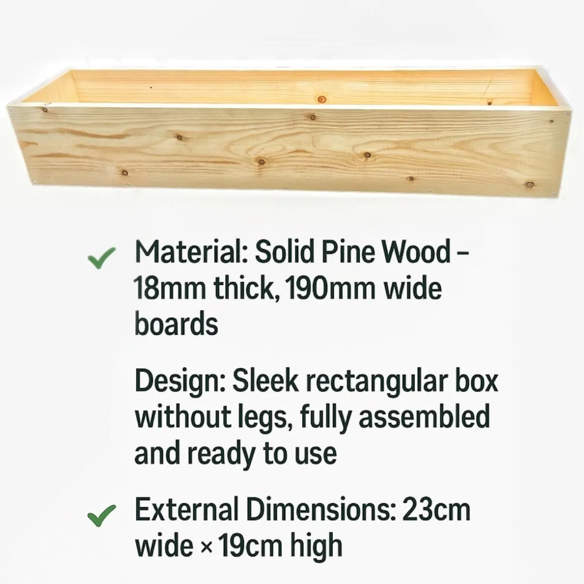Long Wooden Planter Box Solid Pine Natural Wood - Image 3