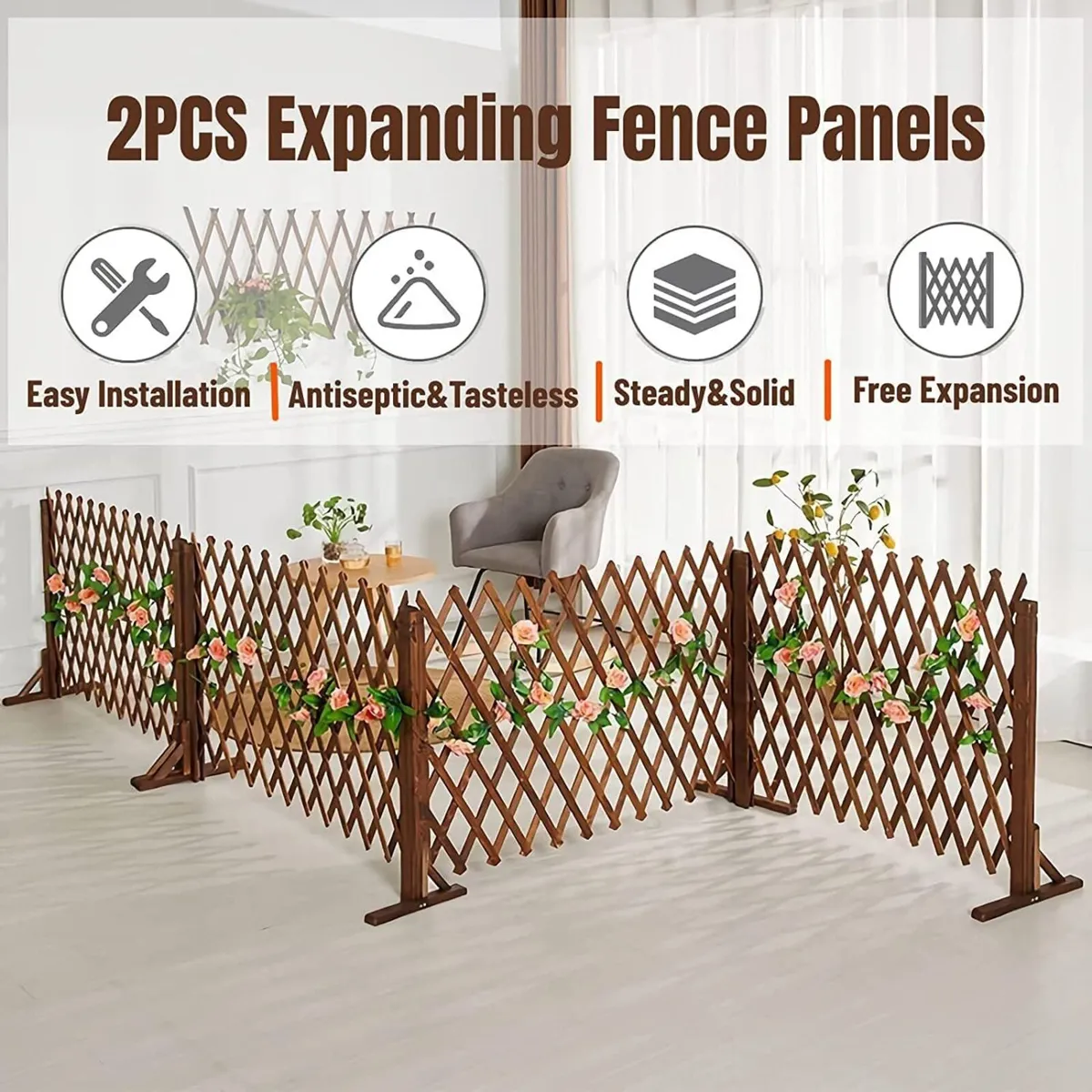 2Pack Expanding Trellis Fence Panels Garden Wood - Image 4