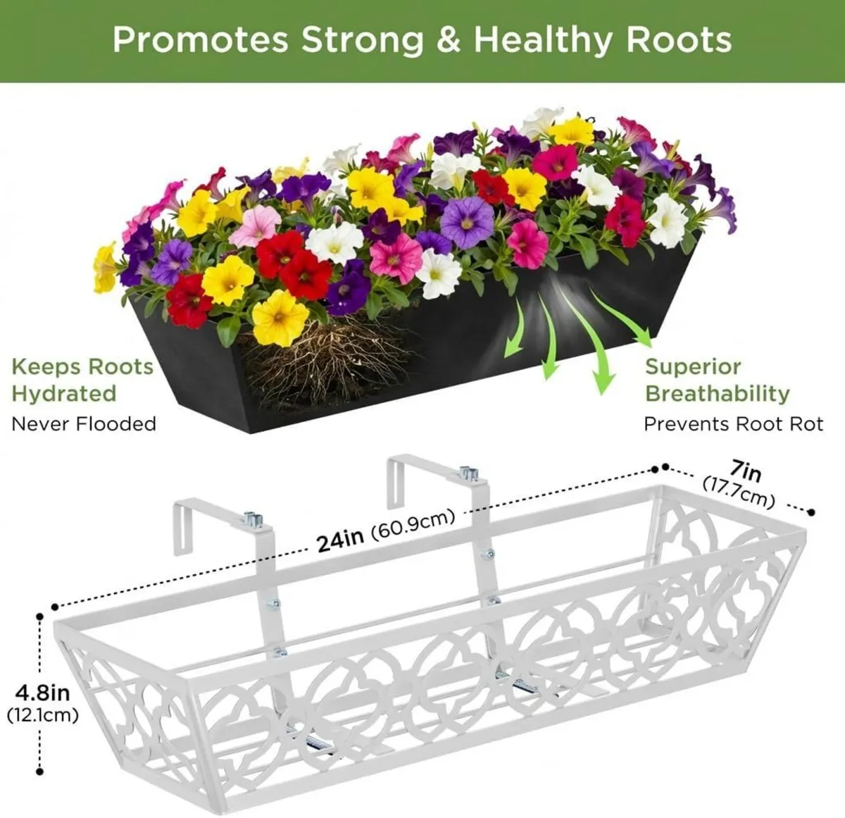 4Pcs 60.9cm/24in Metal Window Box Outdoor Hanging - Image 3