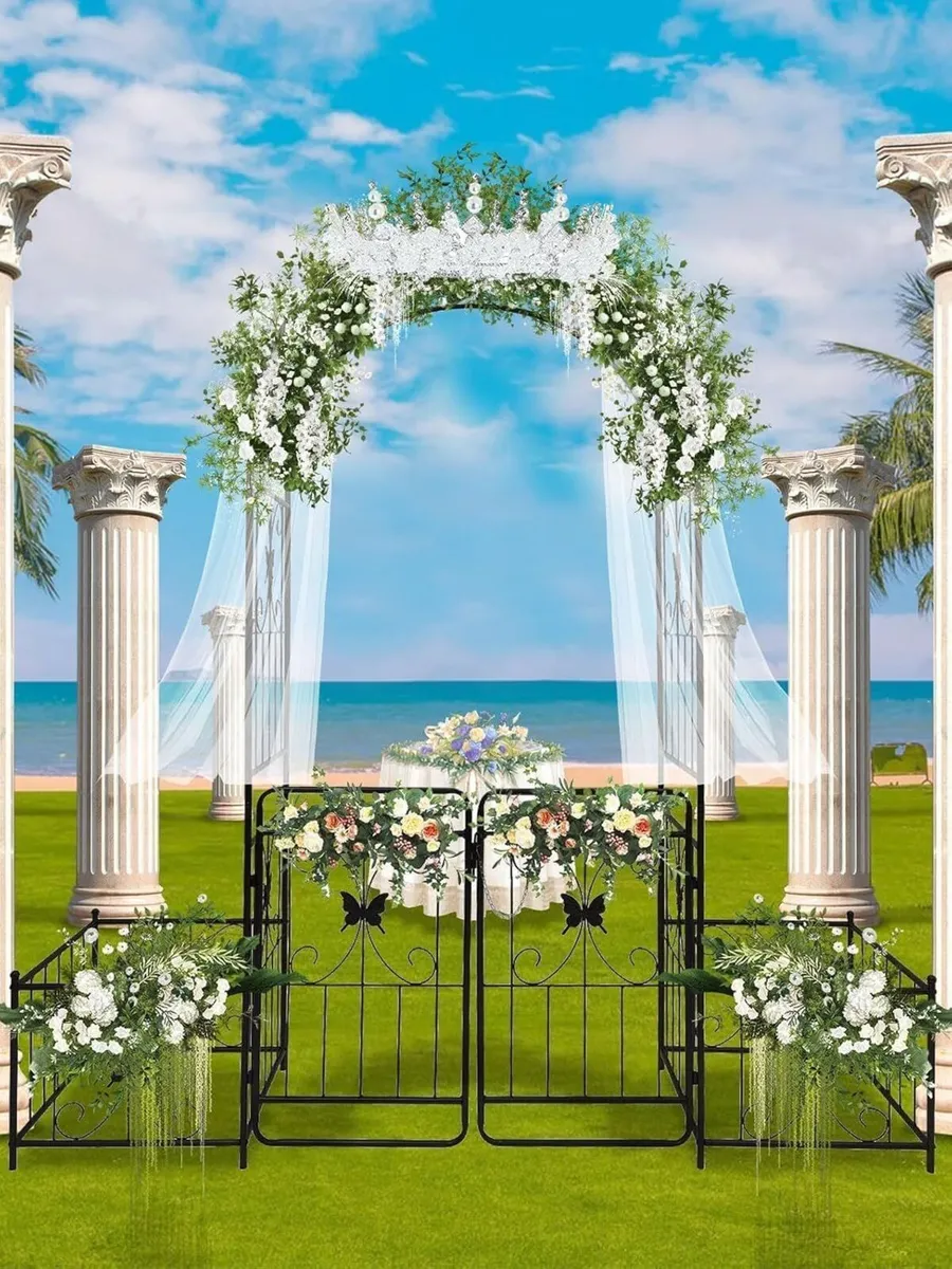 2.2M Garden Arch with Gate and Plant Boxes Metal - Image 2