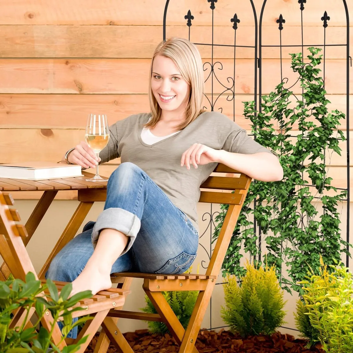 Garden Trellis Set of 2 180 x 50 cm Metal Support - Image 4