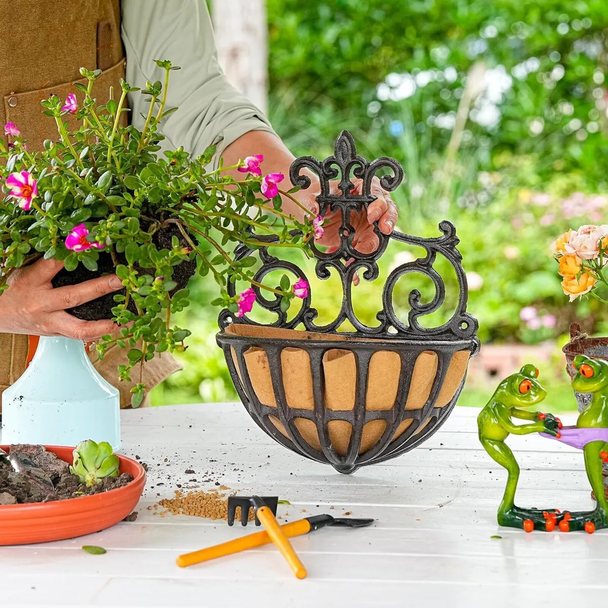 2 Pack Wall Hanging Planter Basket with Fabric - Image 2