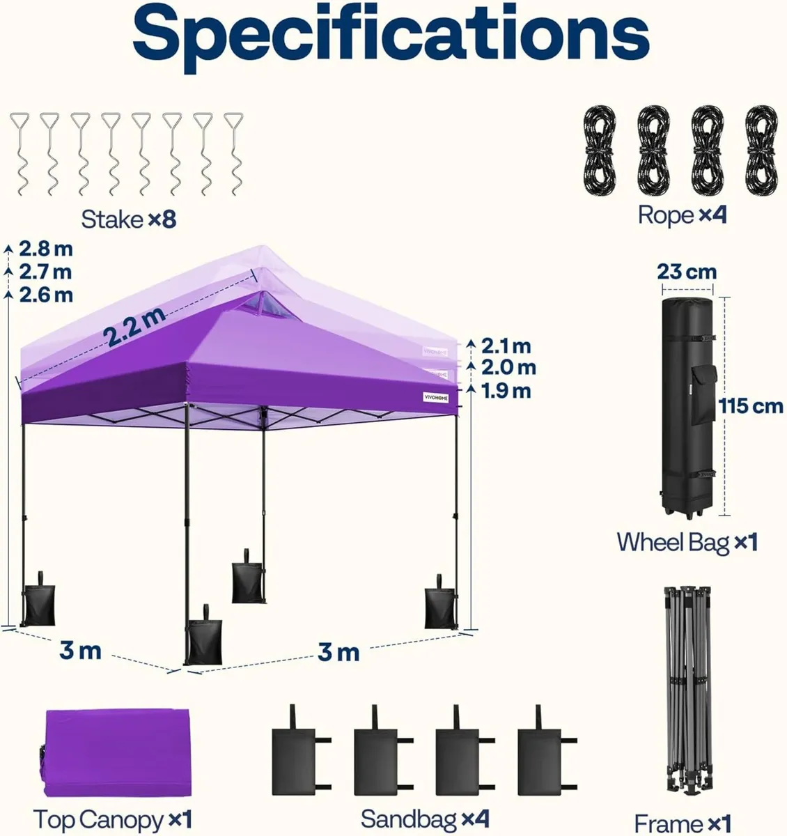 Canopy 3x3m Tent Outdoor Shelter Portable with - Image 2
