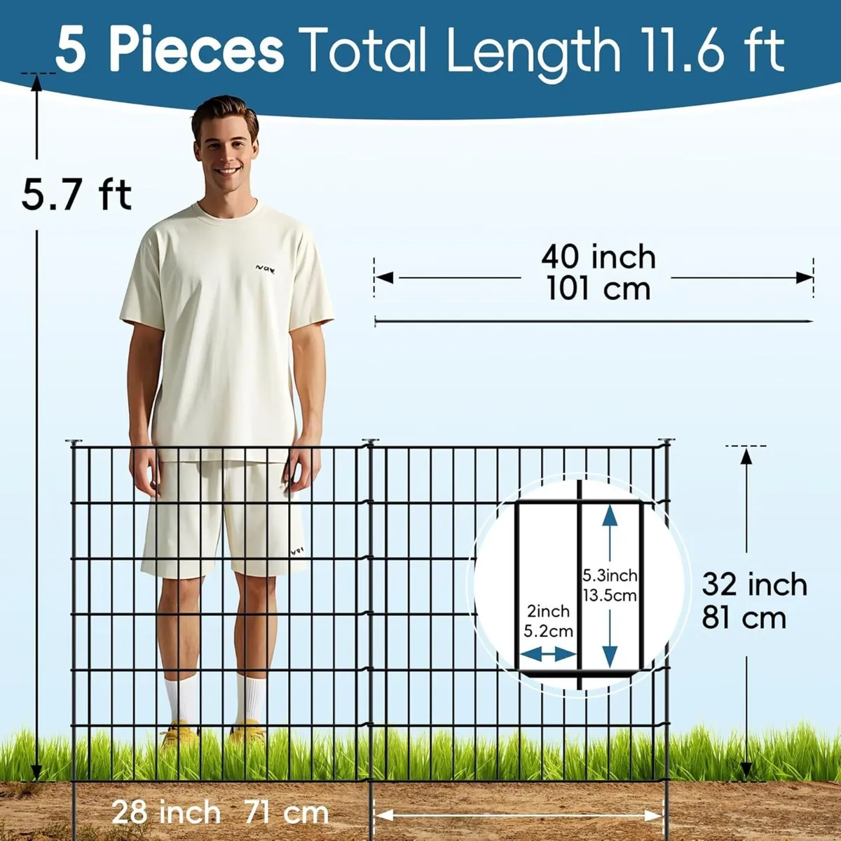 Garden Fence 81cm High x 71cm Wide (5 Panels - Image 3
