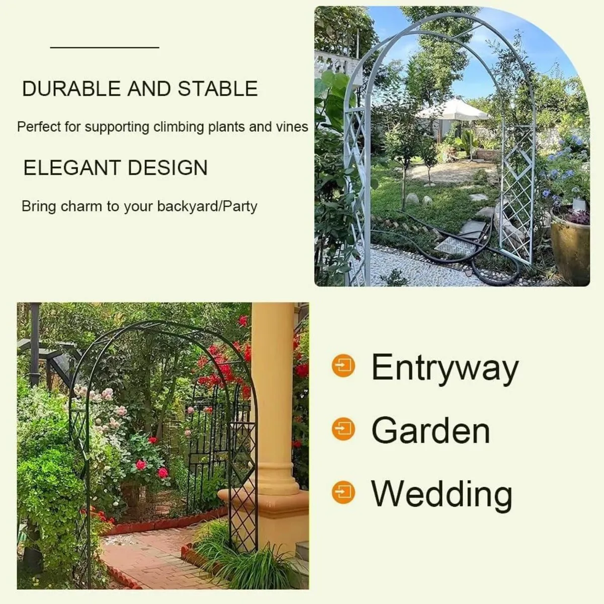 Metal Garden Arch Heavy Duty Arbour Steel Frame - Image 3