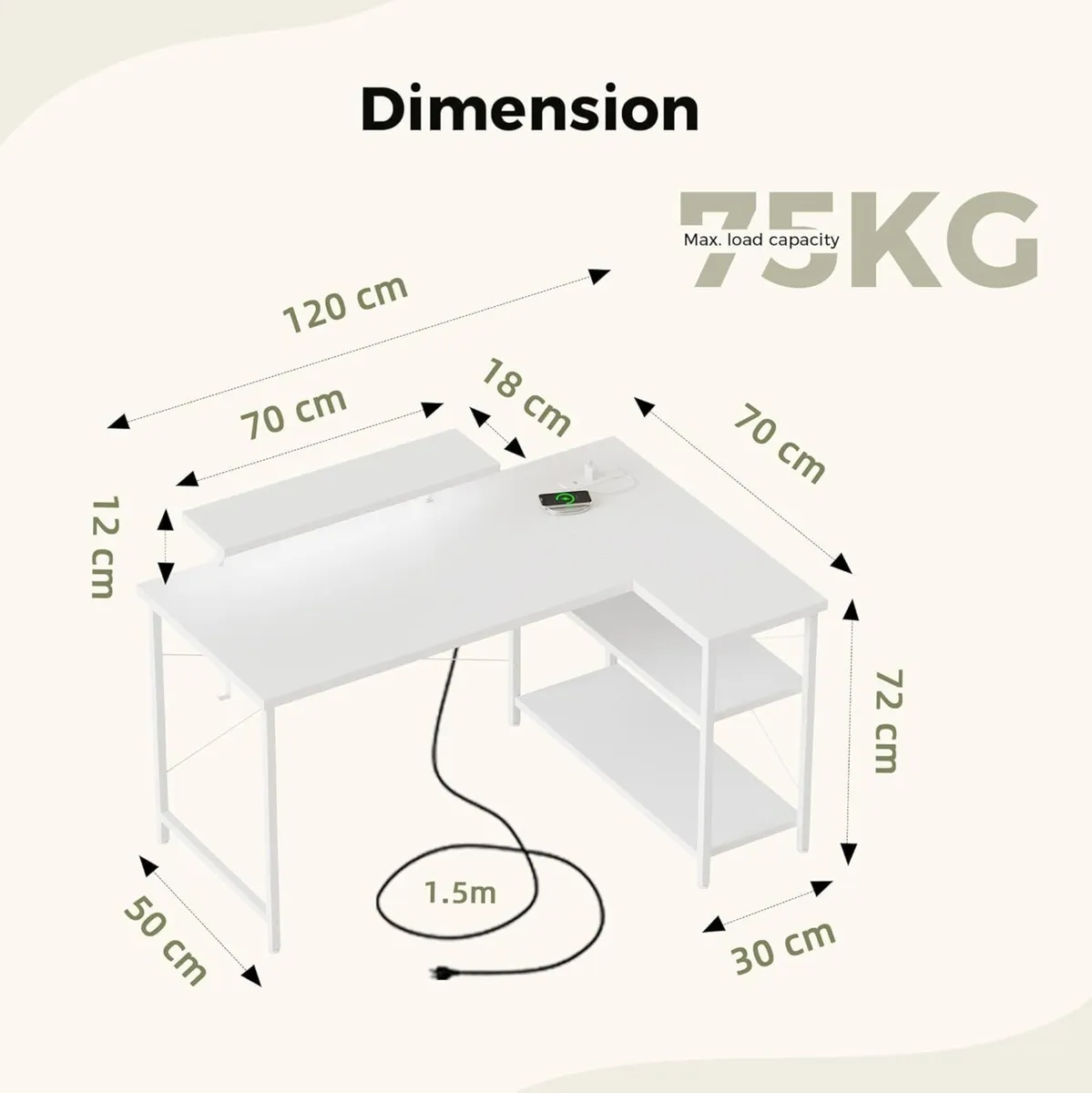 Small L-Shaped Desk with LED 120x70cm Computer - Image 2