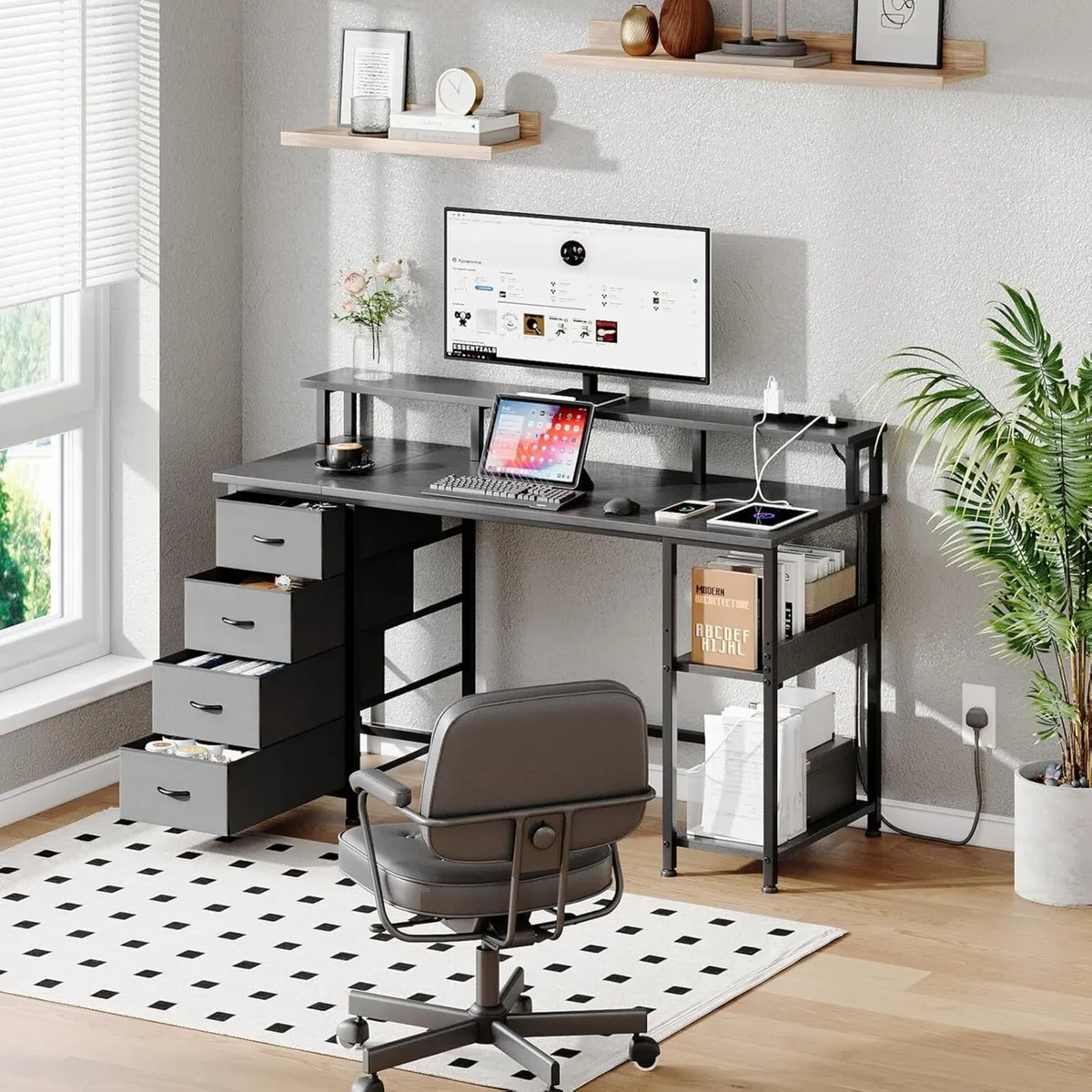 120CM Computer Desk with 4 Fabric Drawers Gaming - Image 2