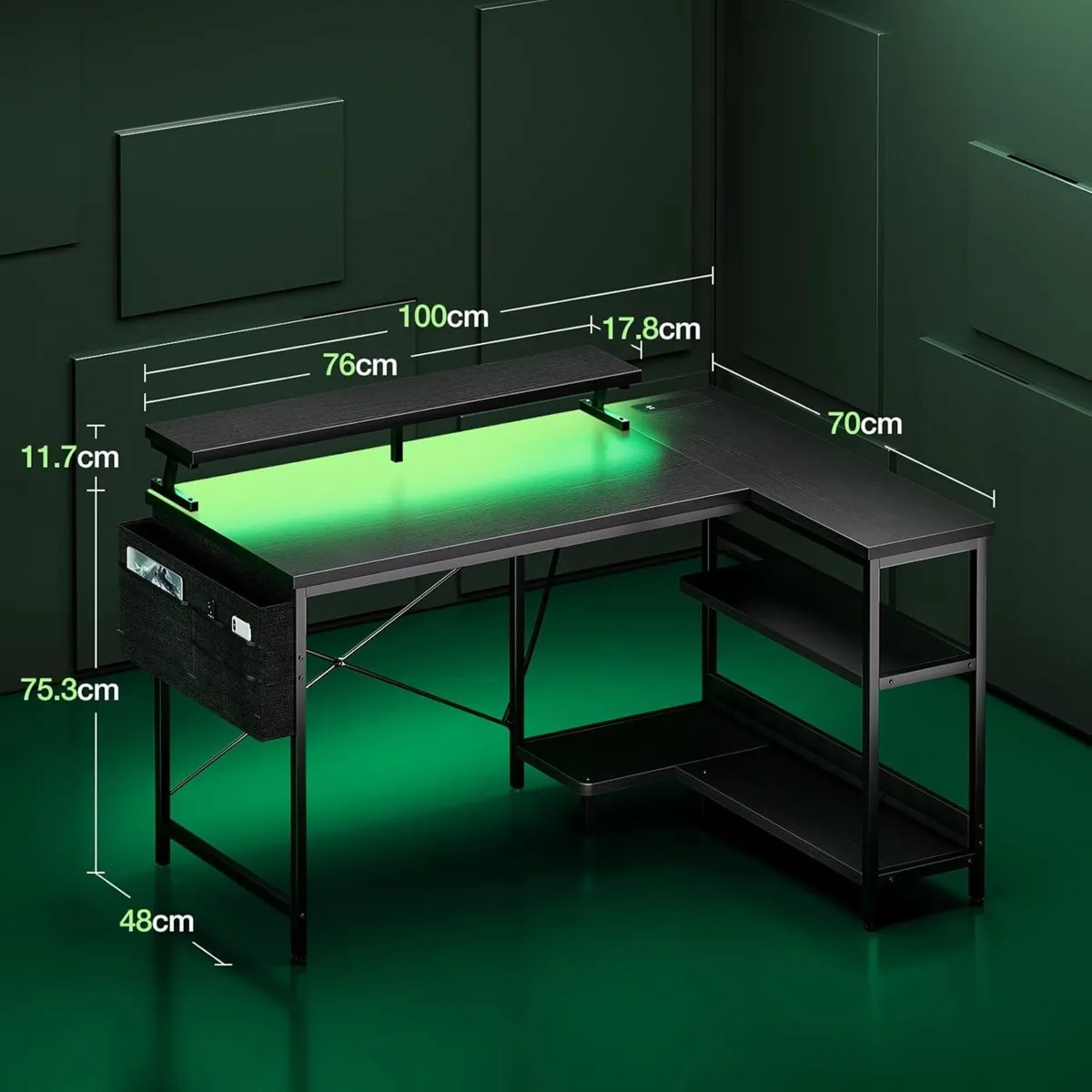 L Shaped Gaming Desk with LED Lights 100 x 70 cm - Image 3