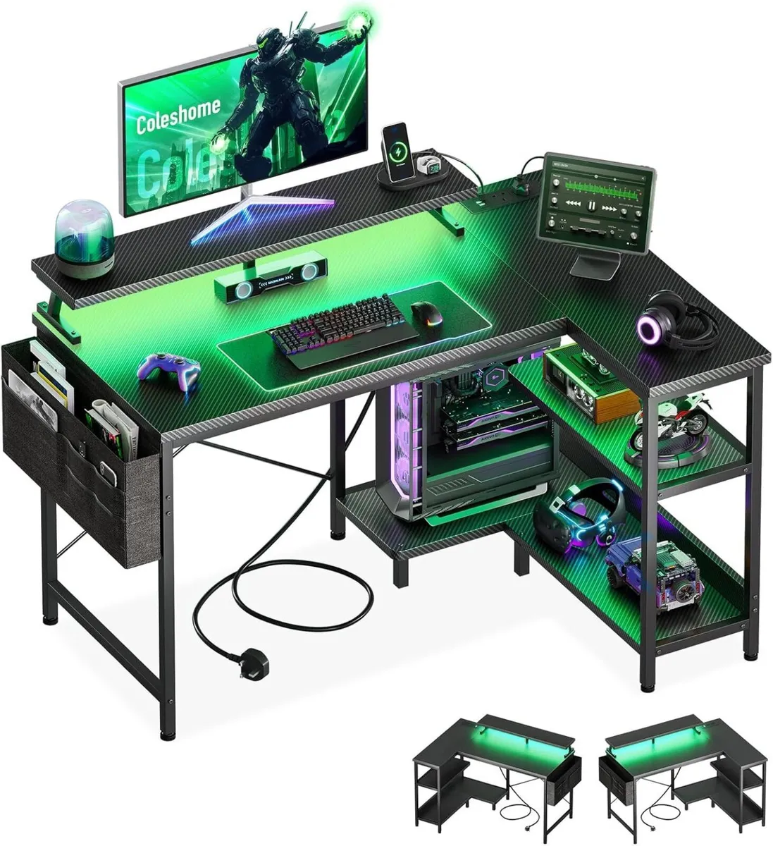 L Shaped Gaming Desk with LED Lights 100 x 70 cm - Image 1