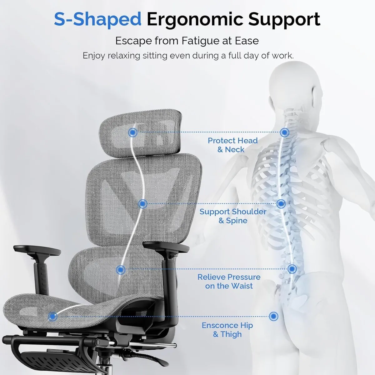 Ergonomic Office Chair Mesh Desk with Footrest - Image 3
