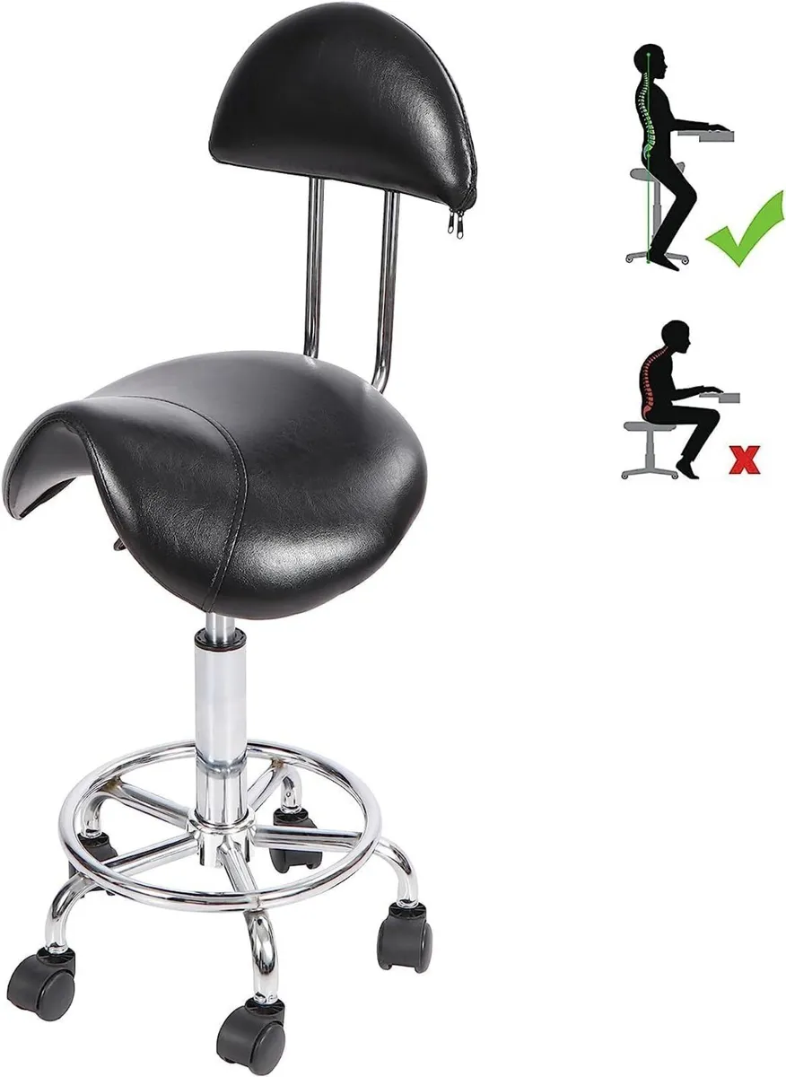 Rolling Saddle Stool with Back Support Ergonomic - Image 1