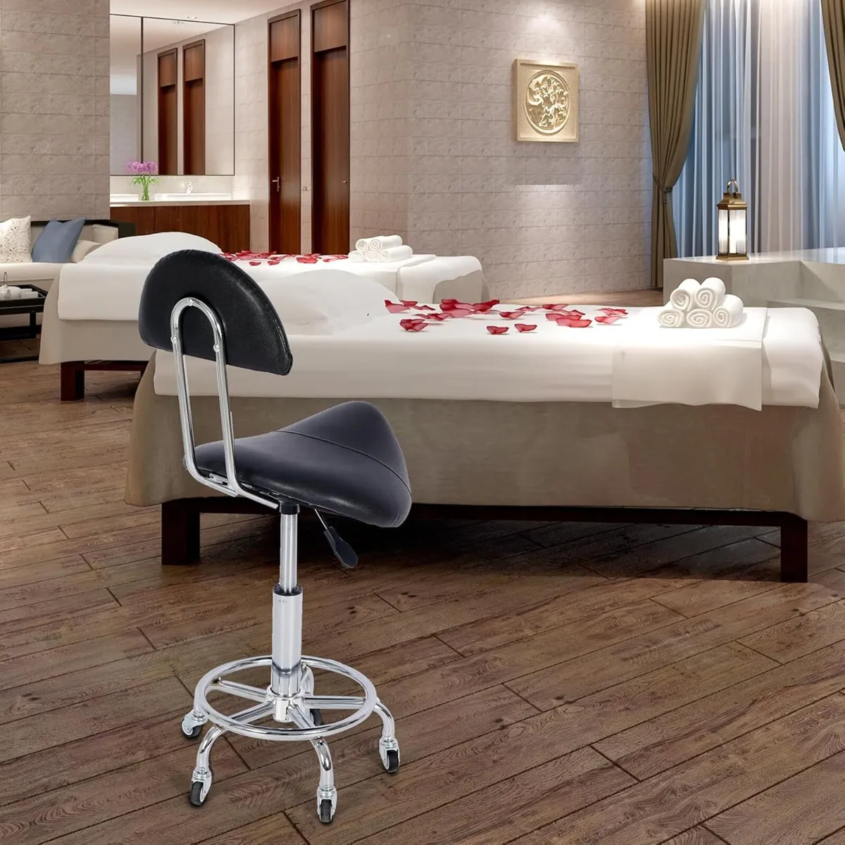 Rolling Saddle Stool with Back Support Ergonomic - Image 2