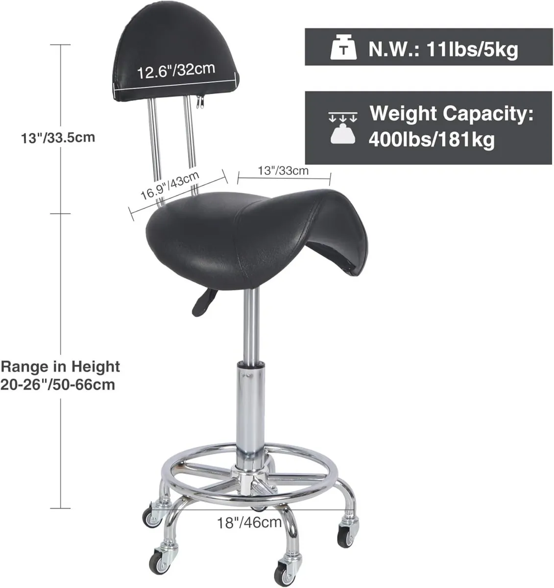 Rolling Saddle Stool with Back Support Ergonomic - Image 3