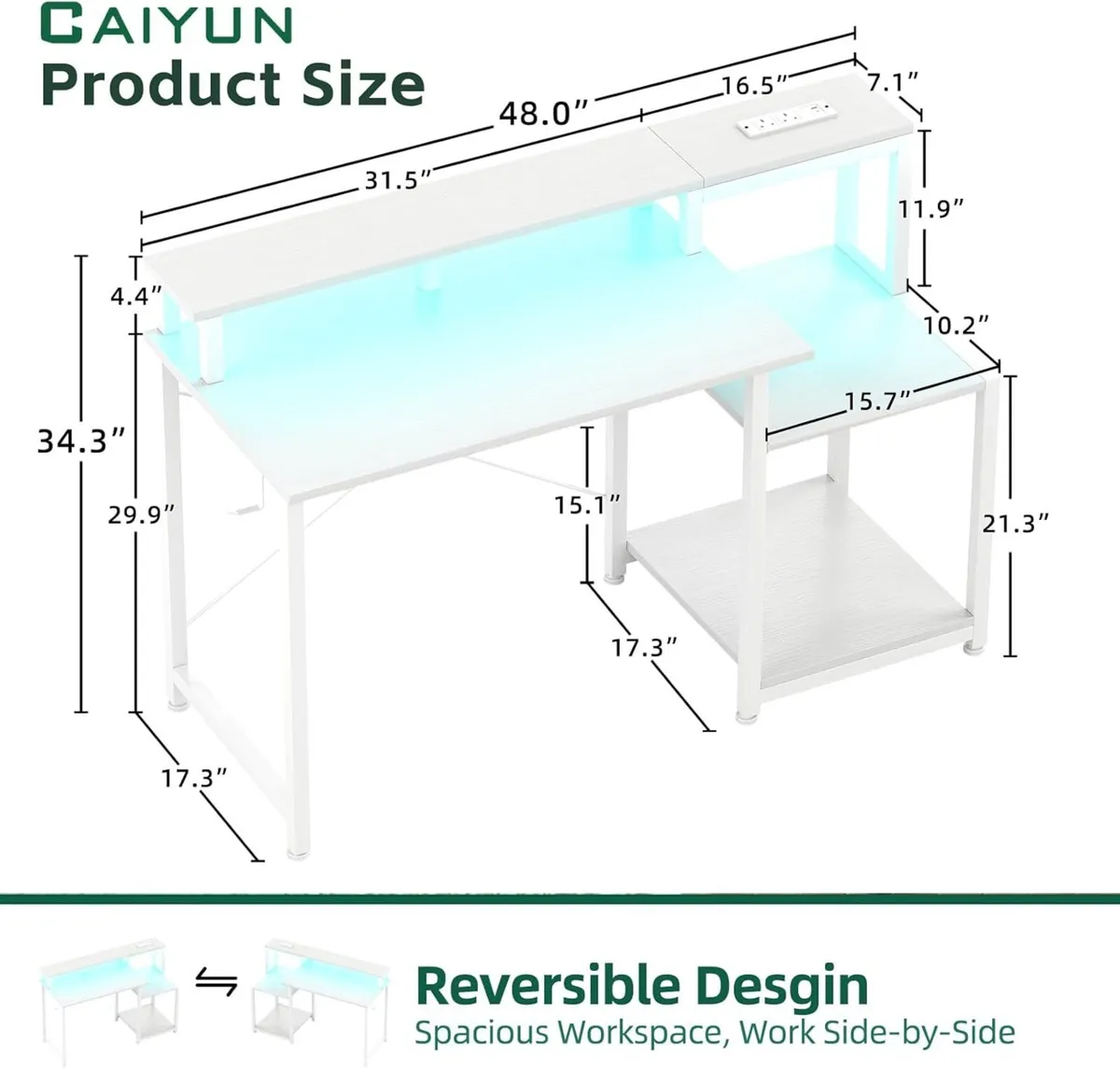 Computer Desk with Printer Stand 48 Inch Power - Image 3