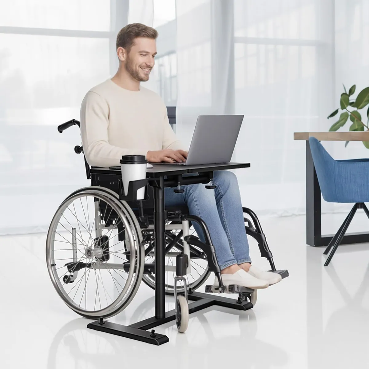 Overbed Table with Wheels Height Adjustable - Image 2