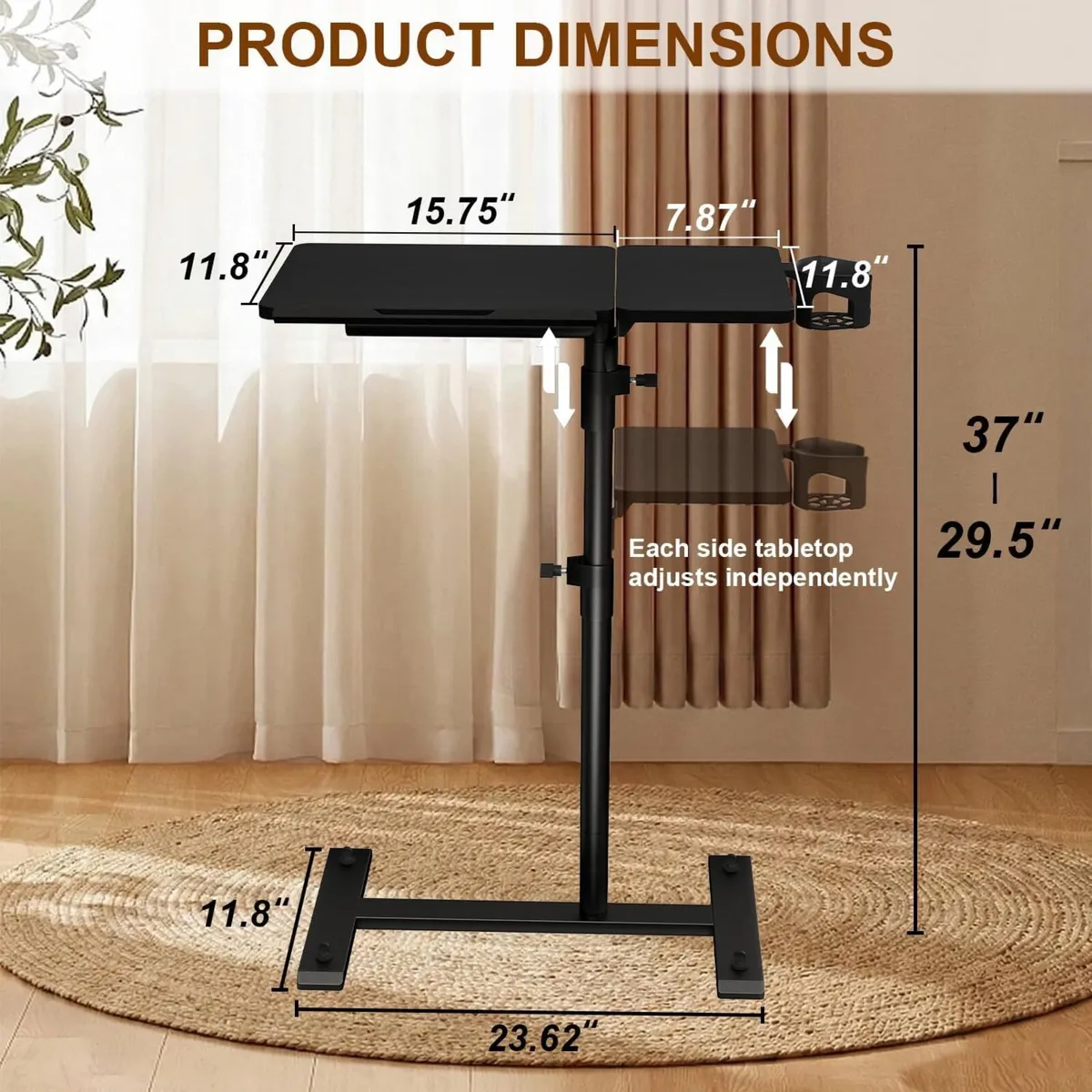Overbed Table with Wheels Height Adjustable - Image 3