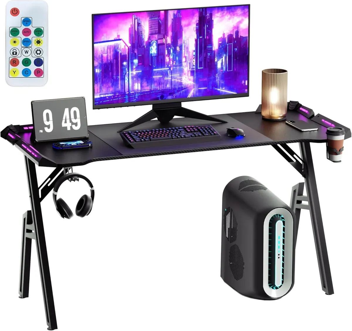 Gaming Desk with LED Computer Table 140 x 60 cm - Image 1