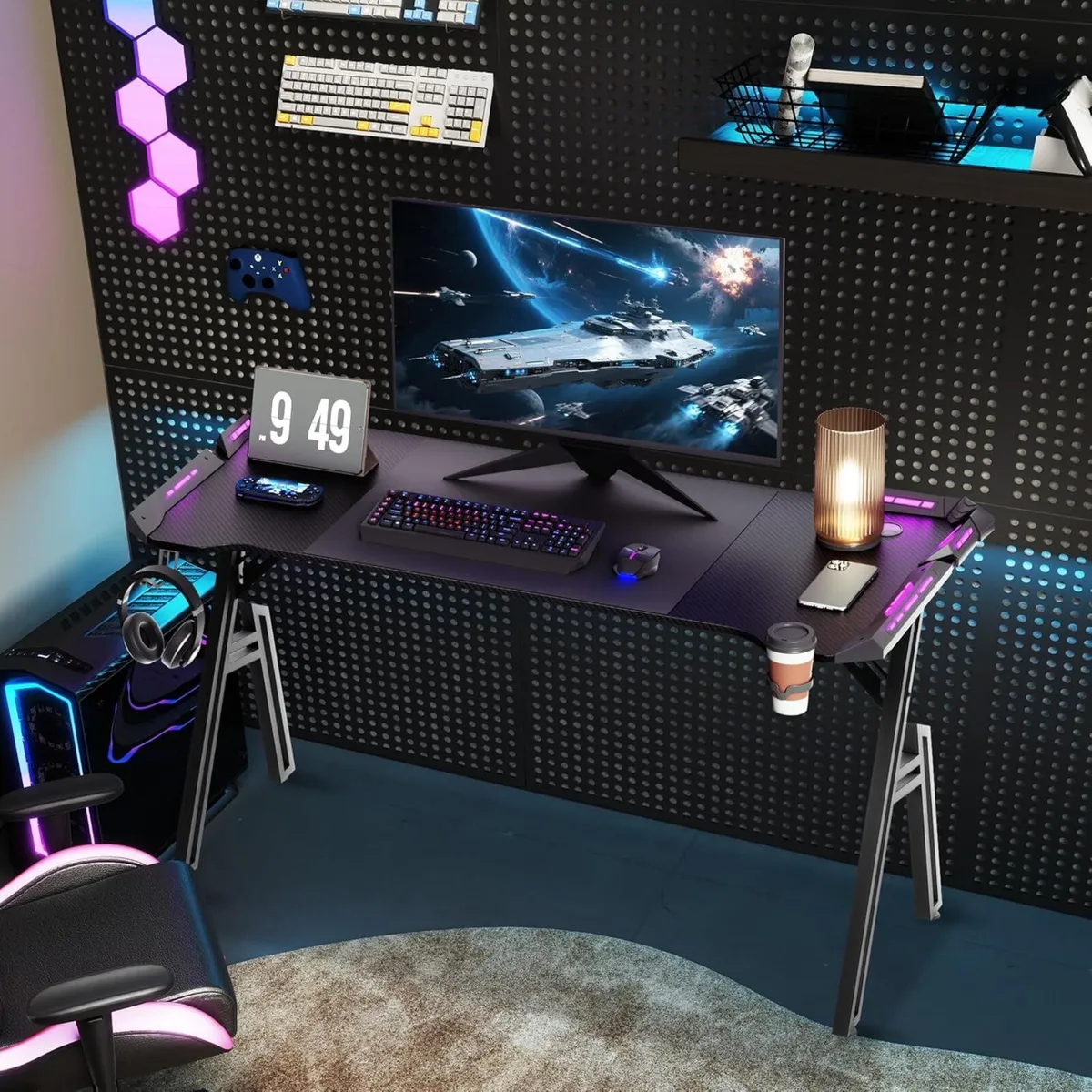 Gaming Desk with LED Computer Table 140 x 60 cm - Image 2
